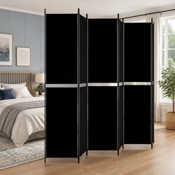 Black Fabric 6-Panel Room Divider Screen 300x220 cm