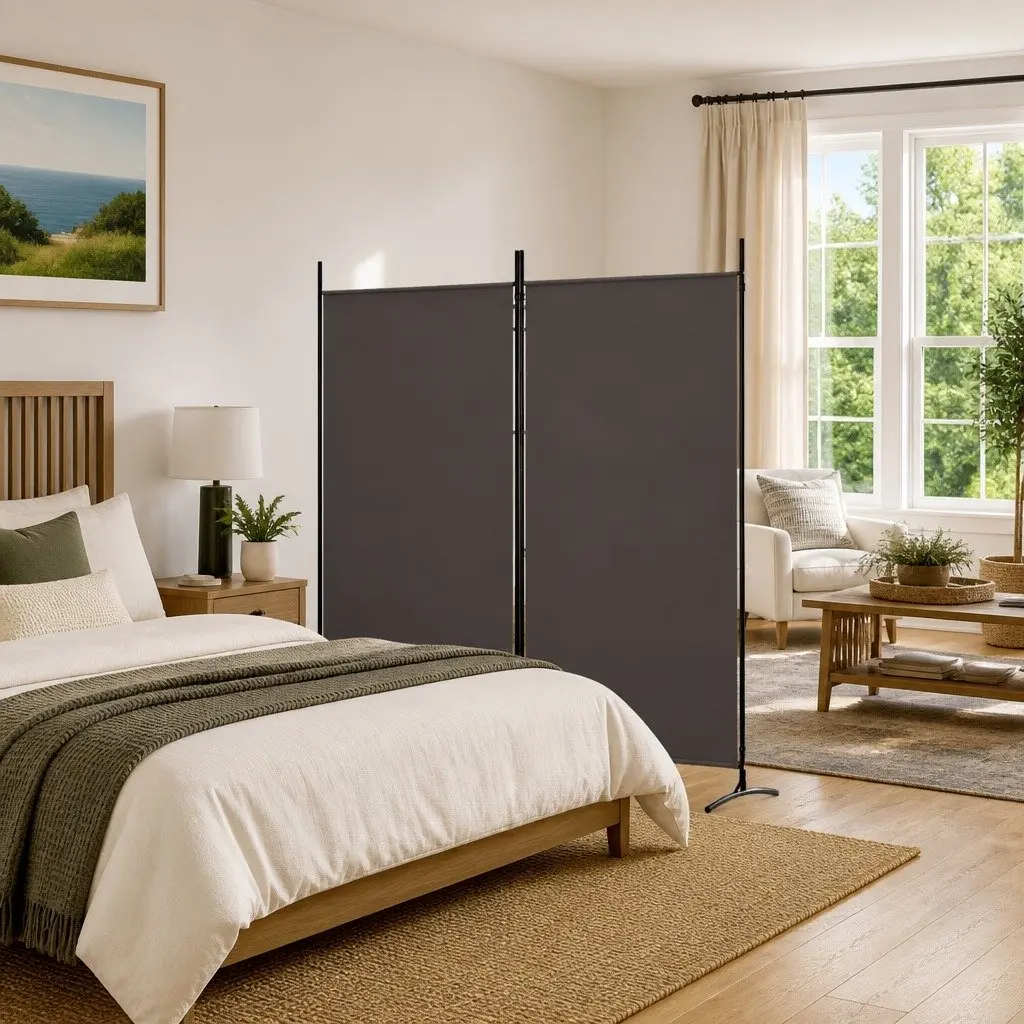 Brown 2-Panel Foldable Room Divider Screen 175x180cm