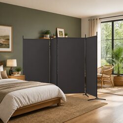 Brown 4-Panel Foldable Fabric Room Divider 346x180 cm