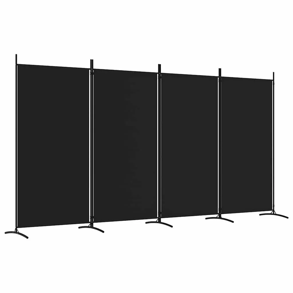 4-Panel Foldable Room Divider in Black Fabric 346x180cm