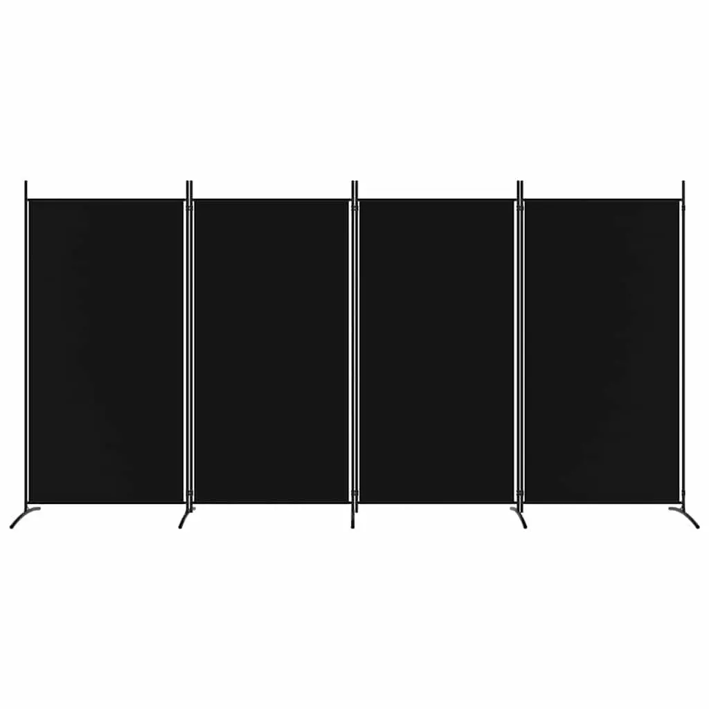 4-Panel Foldable Room Divider in Black Fabric 346x180cm