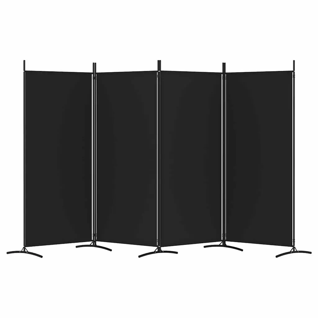 4-Panel Foldable Room Divider in Black Fabric 346x180cm