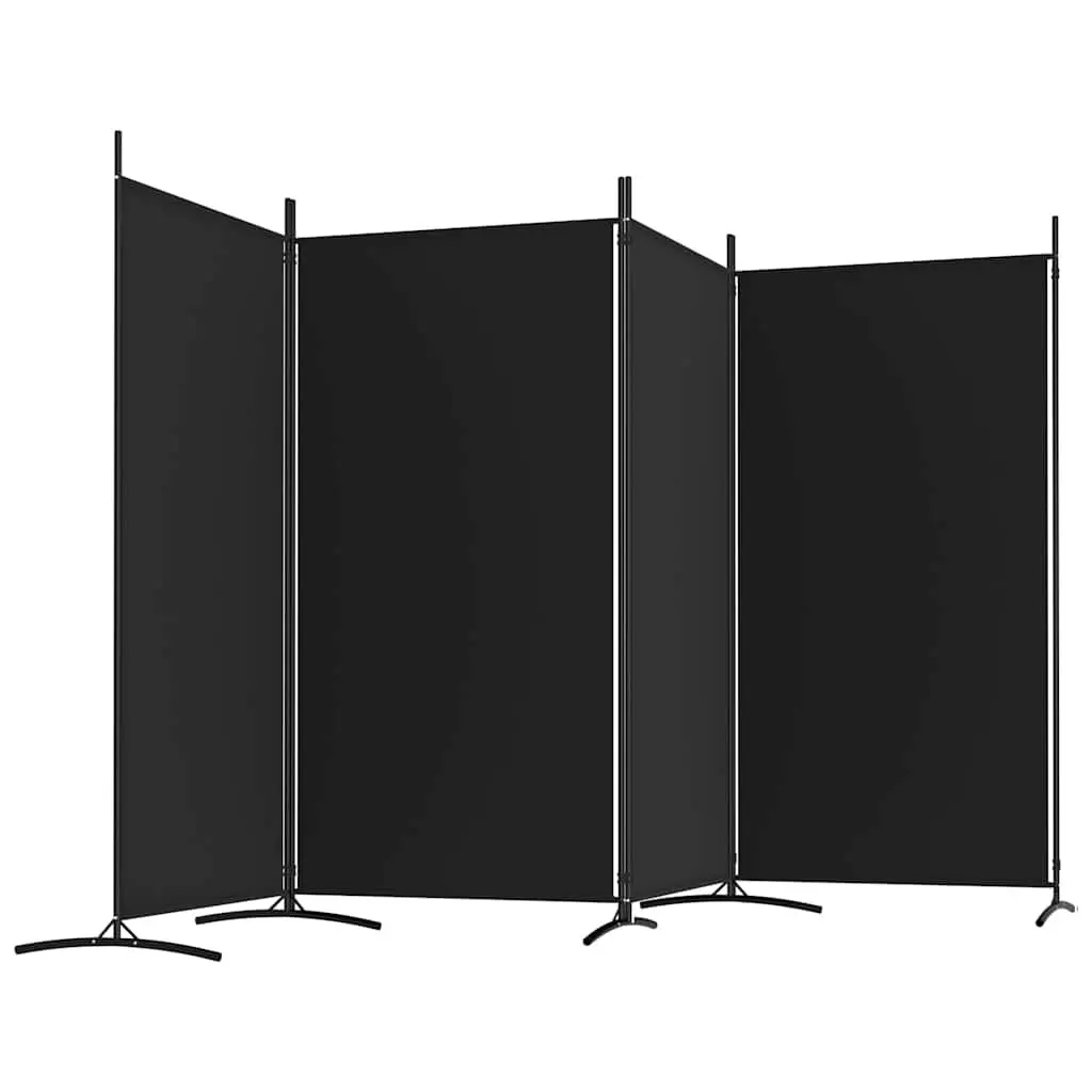 4-Panel Foldable Room Divider in Black Fabric 346x180cm
