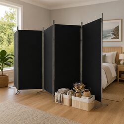 5-Panel Room Divider Screen Folding Privacy Partition Wall Black Fabric
