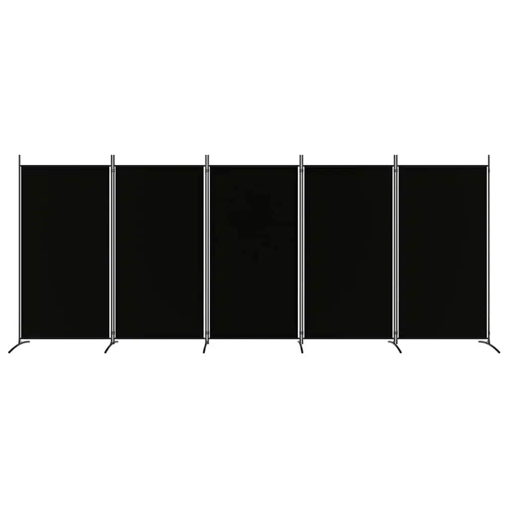 Black Fabric 5-Panel Room Divider Screen for Privacy