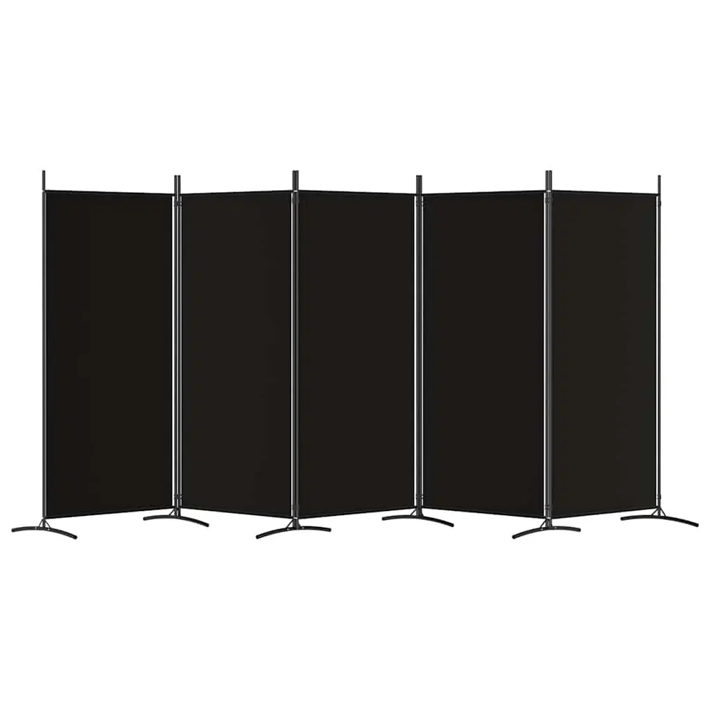 Black Fabric 5-Panel Room Divider Screen for Privacy
