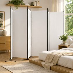 Versatile 6-Panel White Fabric Room Divider Screen