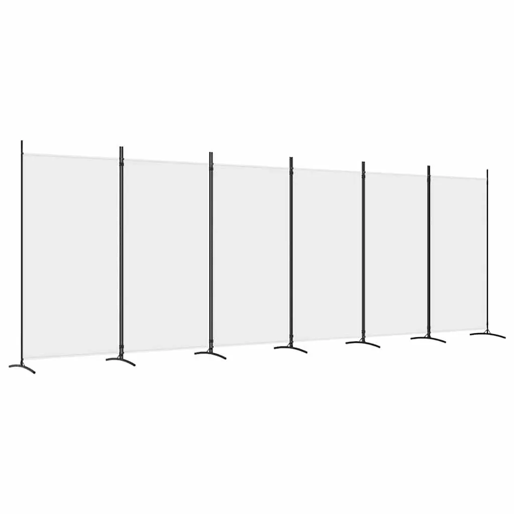 6-Panel White Fabric Room Divider Screen