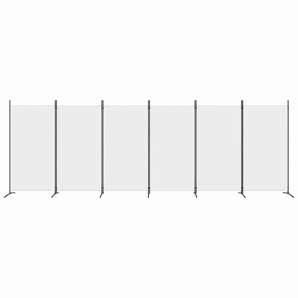 6-Panel White Fabric Room Divider Screen