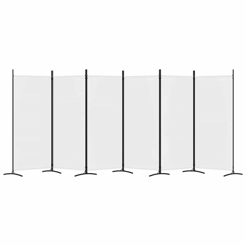 6-Panel White Fabric Room Divider Screen