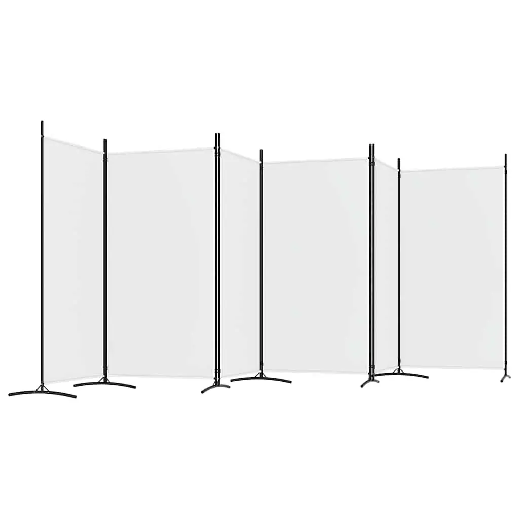 6-Panel White Fabric Room Divider Screen