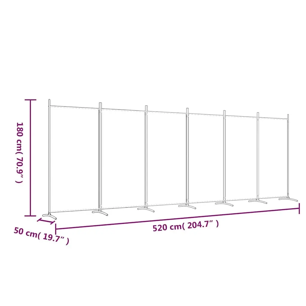 6-Panel Room Divider Screen in Anthracite Fabric