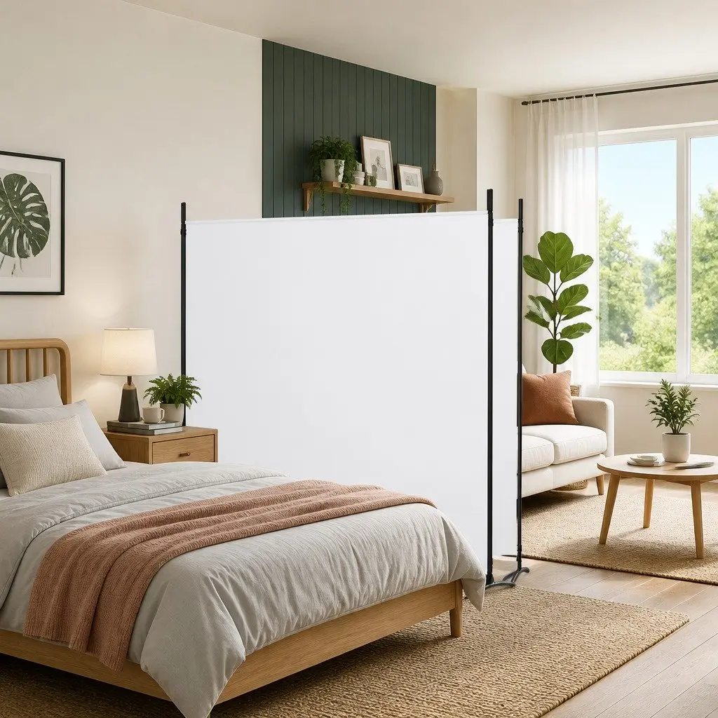 White Fabric 2-Panel Room Divider 348x180cm