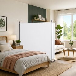 Stylish White Fabric 2-Panel Room Divider 348x180cm