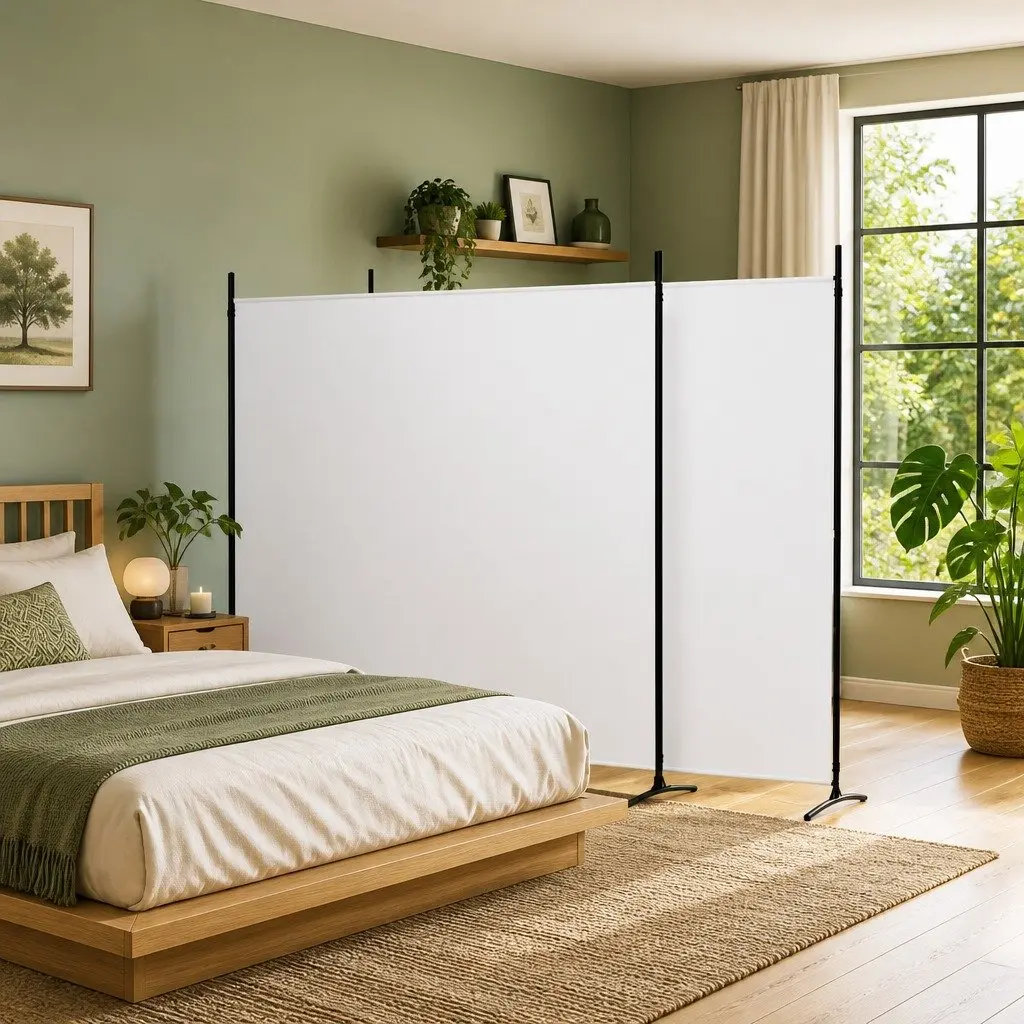3-Panel Room Divider White Fabric Folding Partition Screen Space Divider