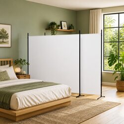 Sturdy 3-Panel Fabric Room Divider - White Space Partition