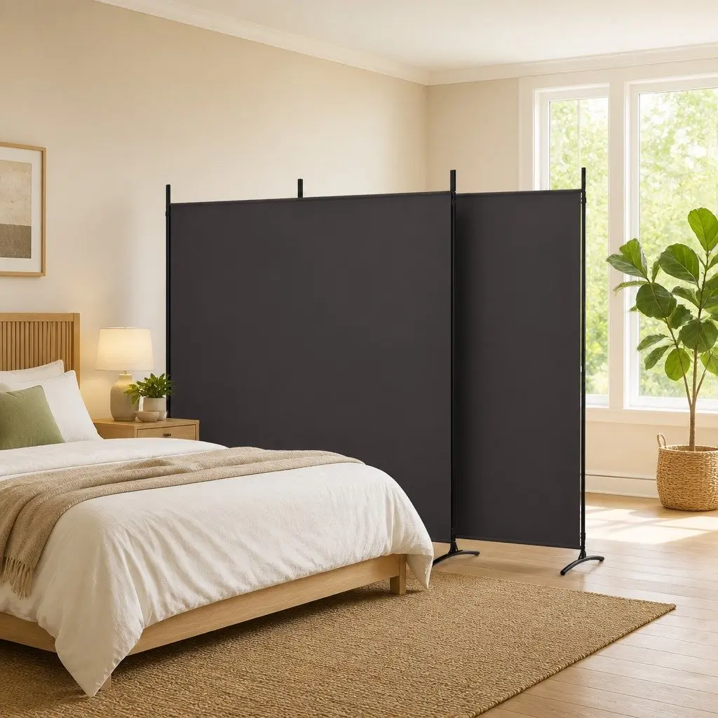 Brown Fabric 3-Panel Room Divider Folding Screen
