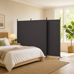 Brown Fabric 3-Panel Room Divider Folding Screen