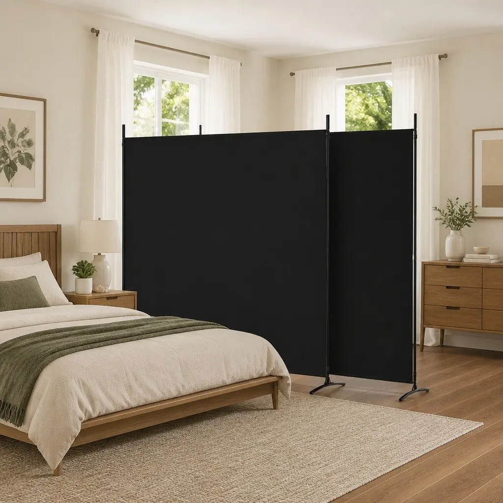 3-Panel Room Divider Screen Foldable Privacy Partition Black Fabric 525x180cm