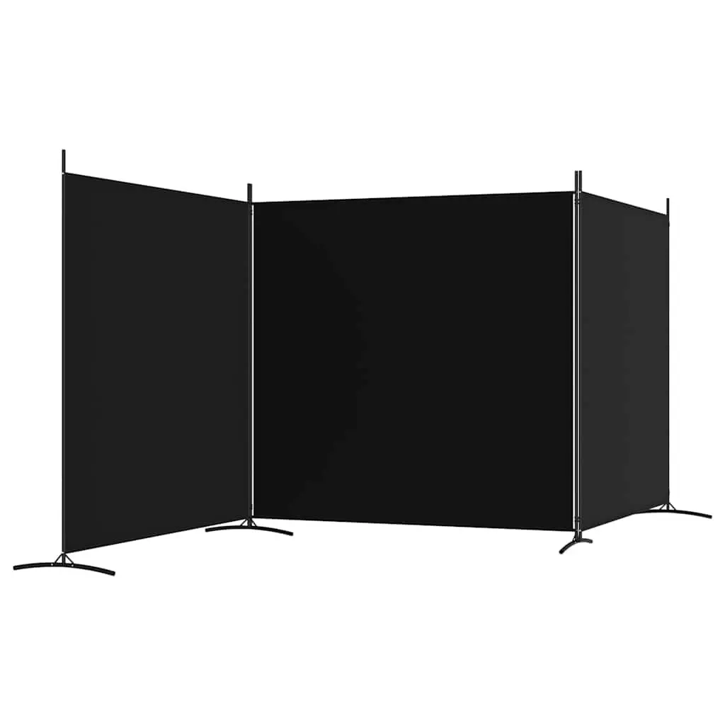 3-Panel Room Divider Screen Foldable Privacy Partition Black Fabric 525x180cm