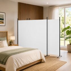 High-Quality 4-Panel Room Divider in White Fabric