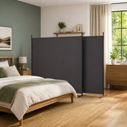 Stylish 4-Panel Brown Fabric Room Divider for Privacy