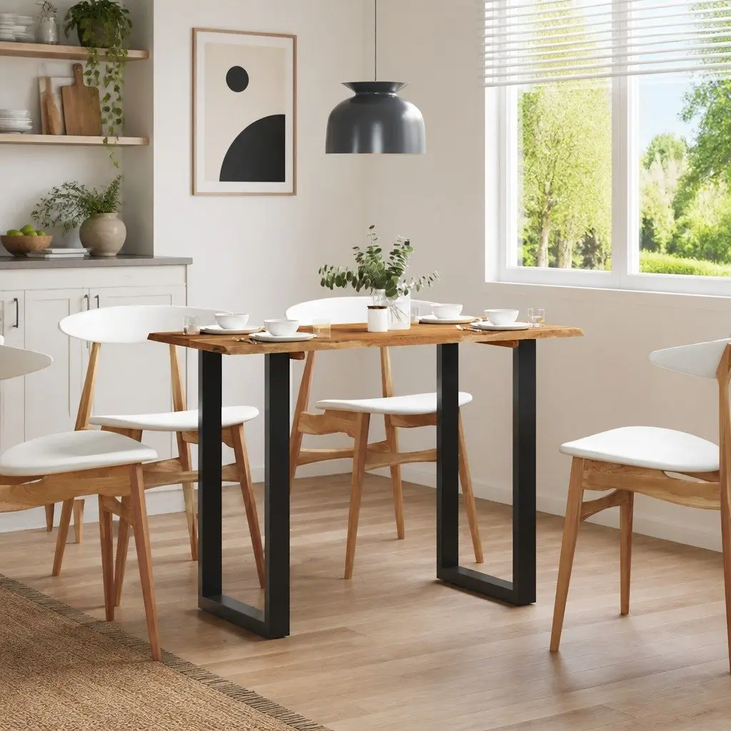 Solid Acacia Wood Dining Table 110x50x76cm with Iron Legs