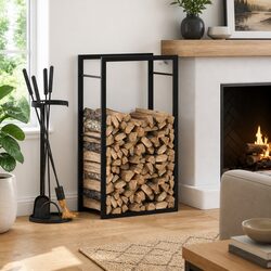 Sturdy Black Steel Firewood Rack for Log Storage 50x28x94cm