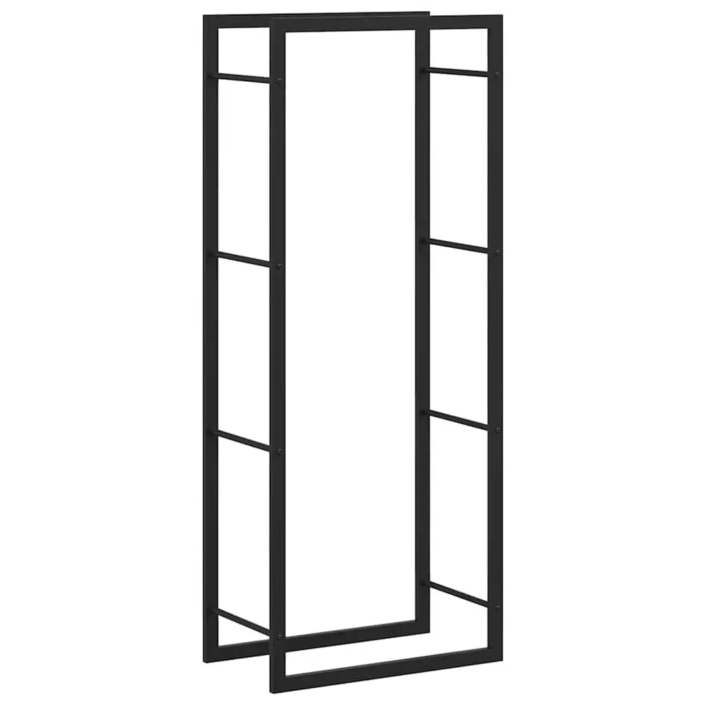 Log Rack Firewood Storage Holder Black Powdered Steel 50 x 28 x 132 cm