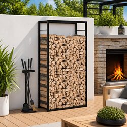 Sturdy Black Steel Firewood Rack for Log Storage