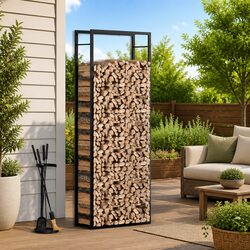 Sturdy Steel Black Firewood Log Rack for Indoor Outdoor Use