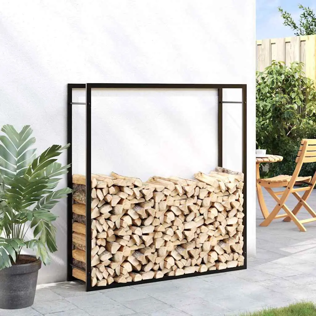 Firewood Rack Steel 110 x 28 x 116 cm Black Outdoor Garden Fireplace Stand