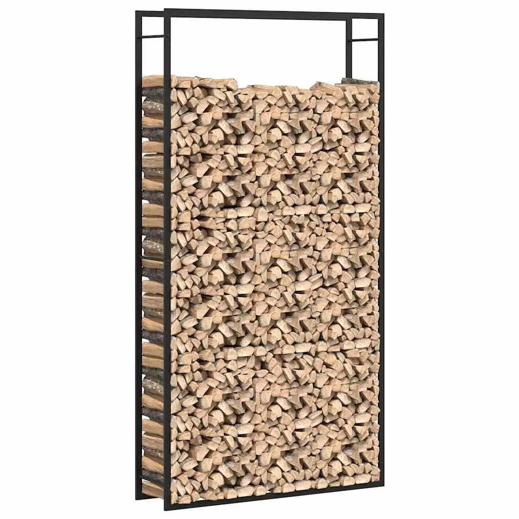 Firewood Rack Black Steel 110x28x214cm