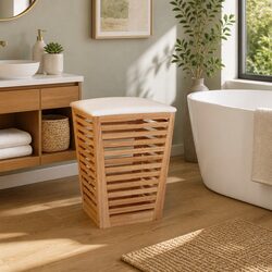 Durable Wooden Bathroom Storage Stool with Cushion Lid