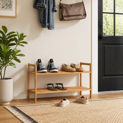 Sturdy Shoe Rack in Solid Walnut Wood with 2 Shelves