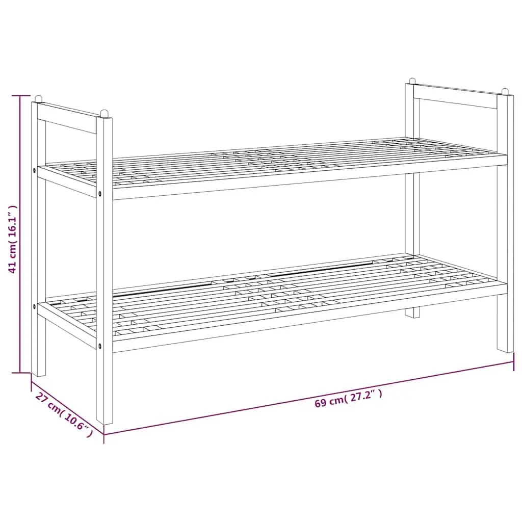 Shoe Rack in Solid Walnut Wood with 2 Shelves