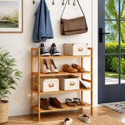 Shoe Rack 2 pcs Storage Organiser Stackable Shelves Wooden Walnut Brown