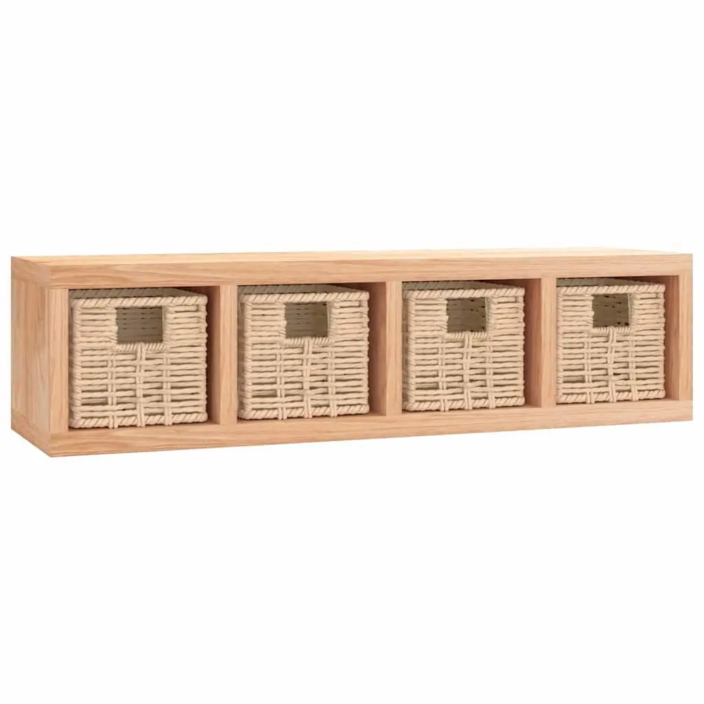 Solid Wood Wall Shelf with Removable Baskets, 62x18x16 cm