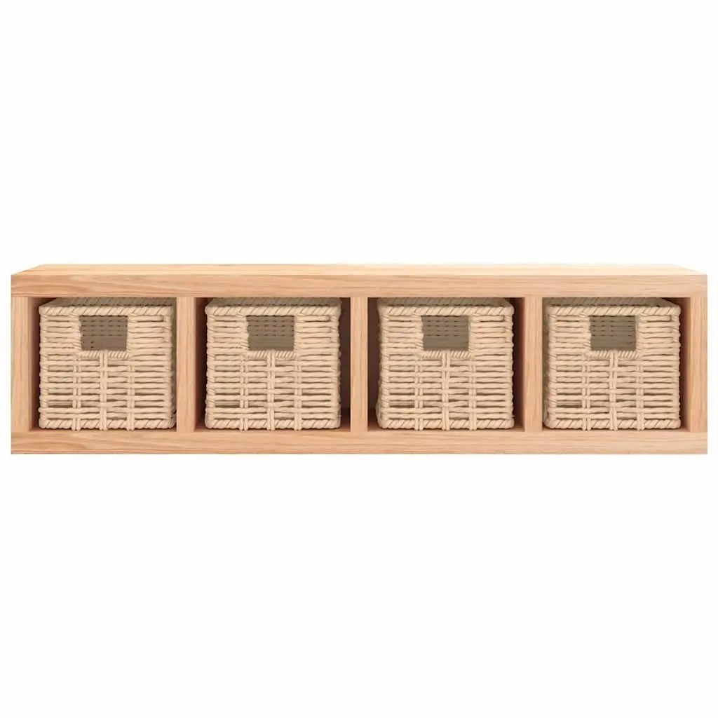 Solid Wood Wall Shelf with Removable Baskets, 62x18x16 cm