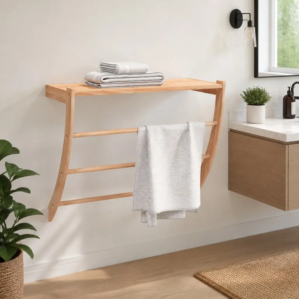 Towel Rack Solid Walnut Wood 60x25.5x49 cm Bathroom Towel Holder 3 Bars Shelf