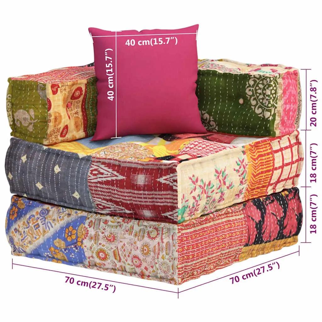Modular Pouffe Patchwork Fabric Corner Sofa Chaise Lounge Chair with Pillow