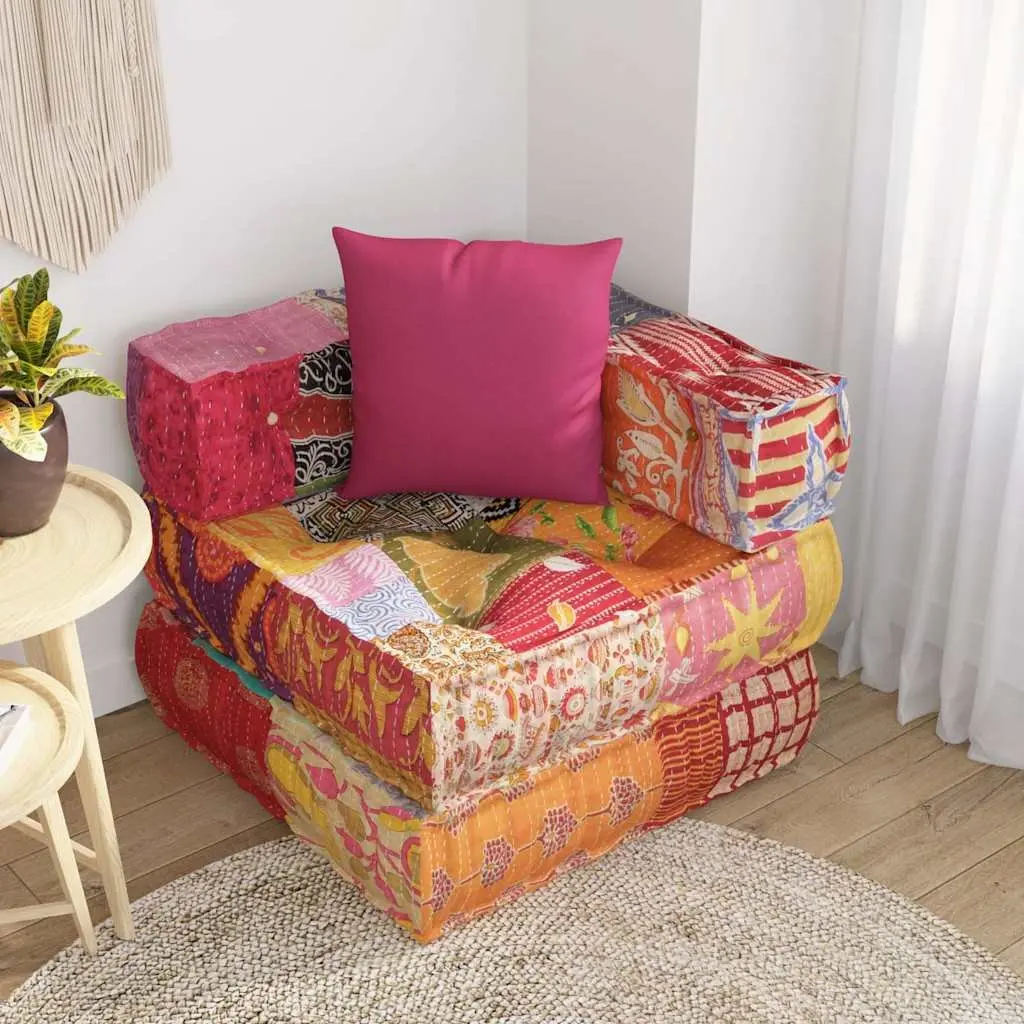 Modular Pouffe Patchwork Fabric Corner Sofa Chaise Lounge Chair with Pillow