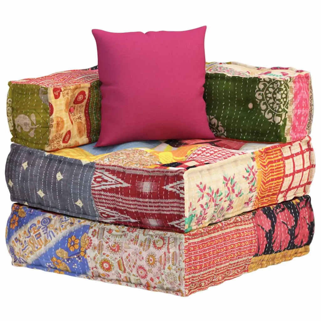 Modular Pouffe Patchwork Fabric Corner Sofa Chaise Lounge Chair with Pillow