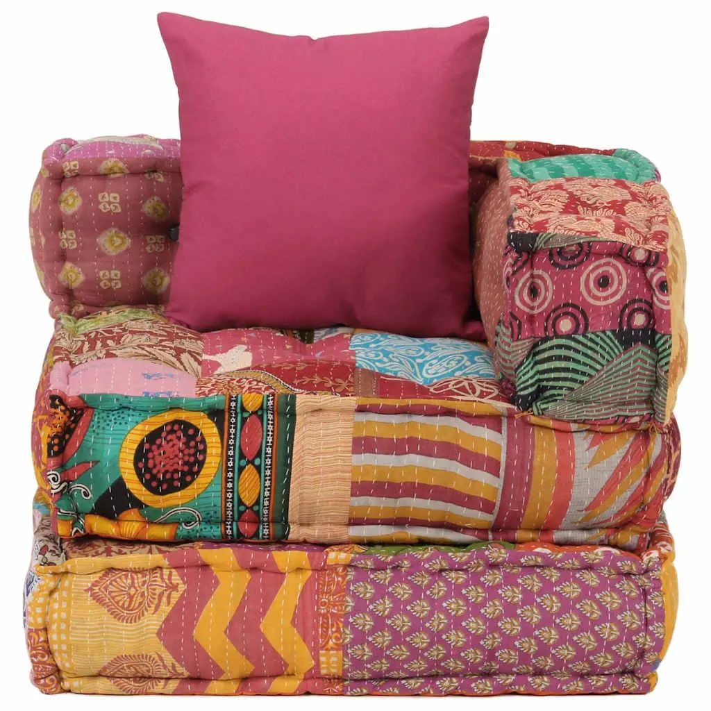 Modular Pouffe Patchwork Fabric Corner Sofa Chaise Lounge Chair with Pillow