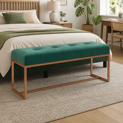 Green Velvet Storage Bench with Padded Seat