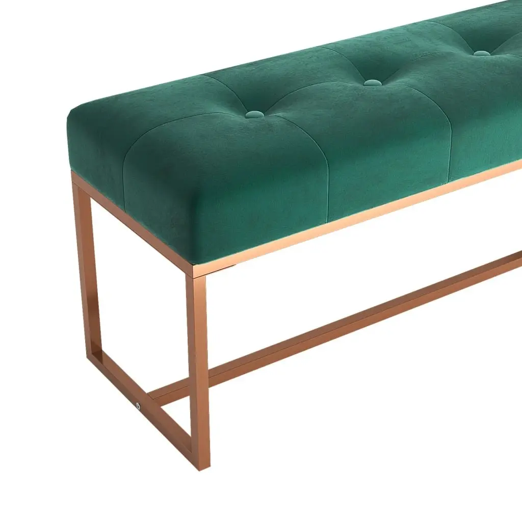 Green Velvet Storage Bench with Padded Seat