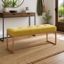 Yellow Velvet Upholstered Bench for Living Room or Entryway