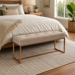 Beige Velvet Bench Padded Storage Seating Furniture Living Room Entryway