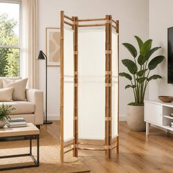 Room Divider Folding 3-Panel Privacy Screen Bamboo Canvas Partition Indoor