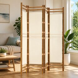 Bamboo 4-Panel Folding Room Divider 160cm Cream Canvas